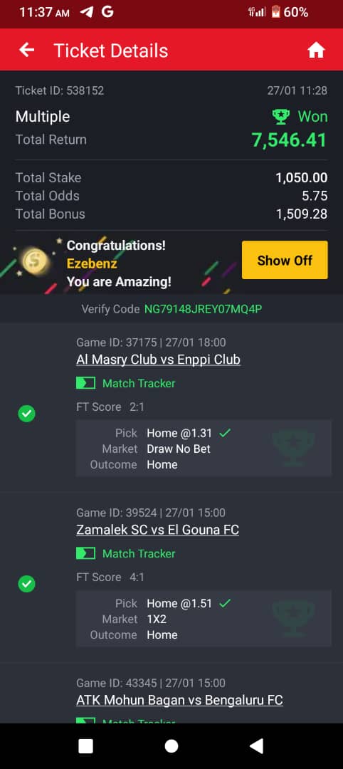 10 odds winning ticket