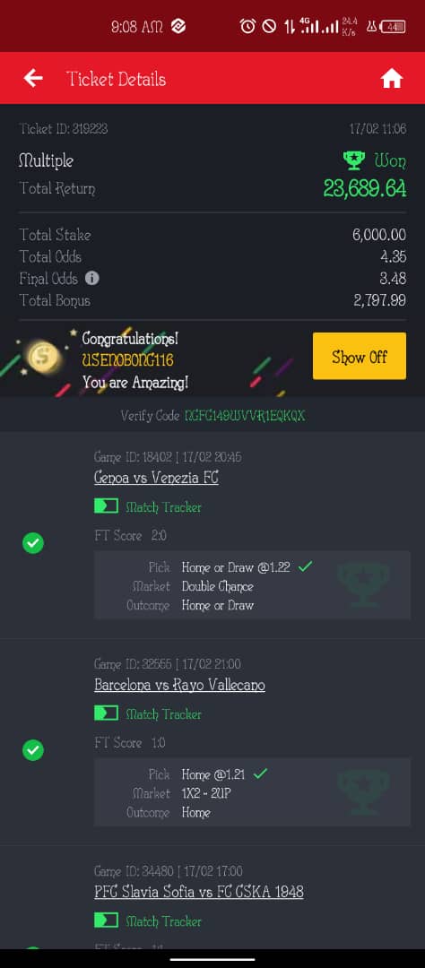 10 odds winning ticket