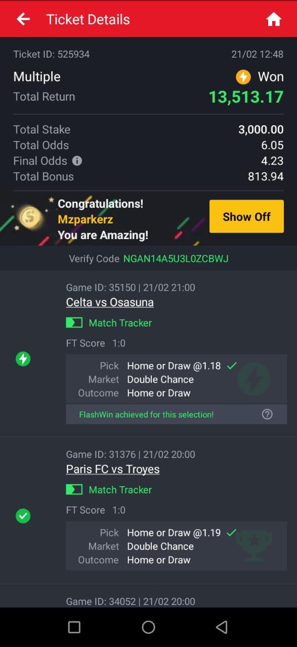 10 odds winning ticket
