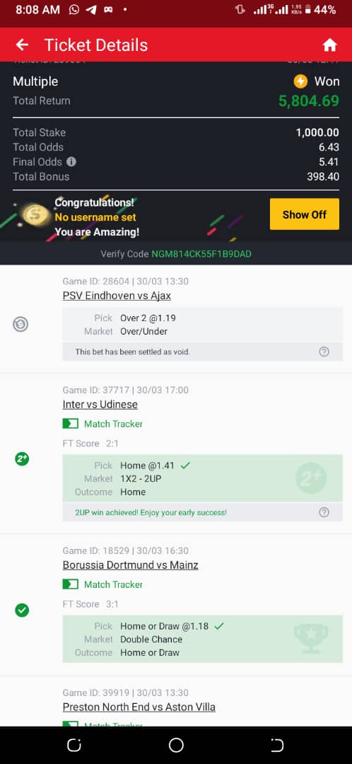 10 odds winning ticket