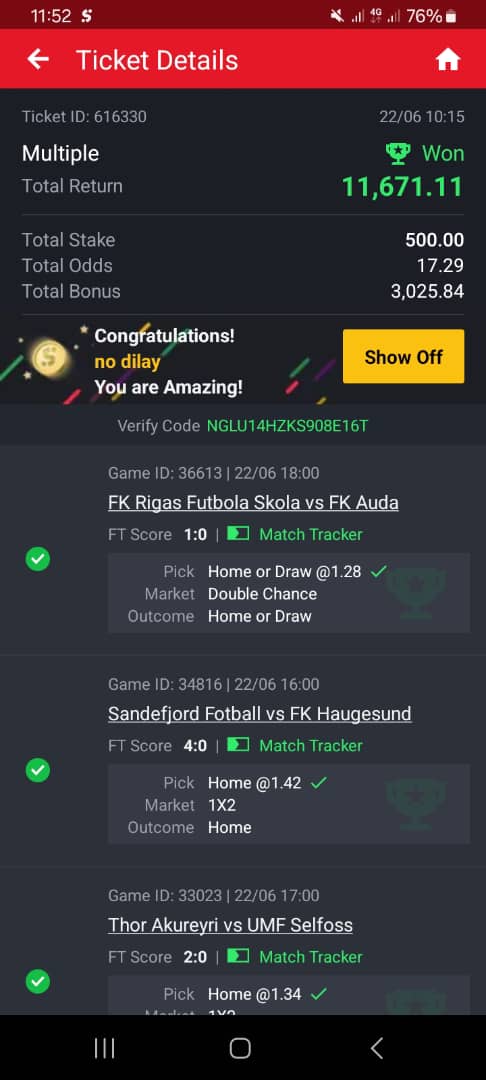 10 odds winning ticket