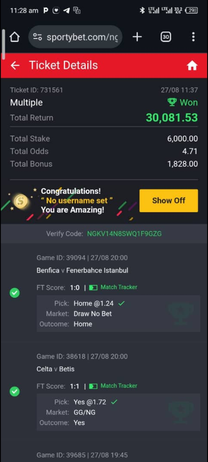 10 odds winning ticket